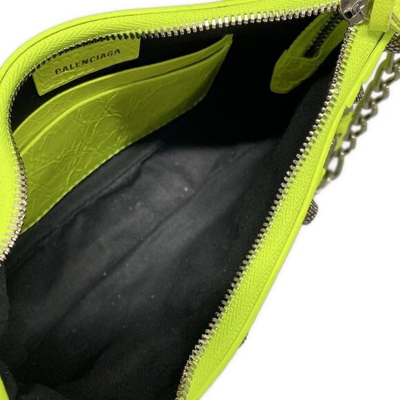Auth BALENCIAGA Le Cagor 6958141 Neon Yellow Leather Shoulder Bag - Picture 14 of 16